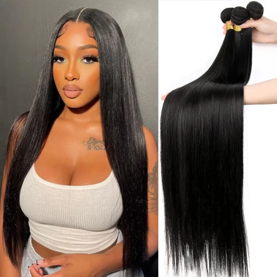 4 Bundles Hair 14A Straight Hair Human Hair Bundles 100% Unprocessed Brazilian Virgin Human Hair Straight Weave